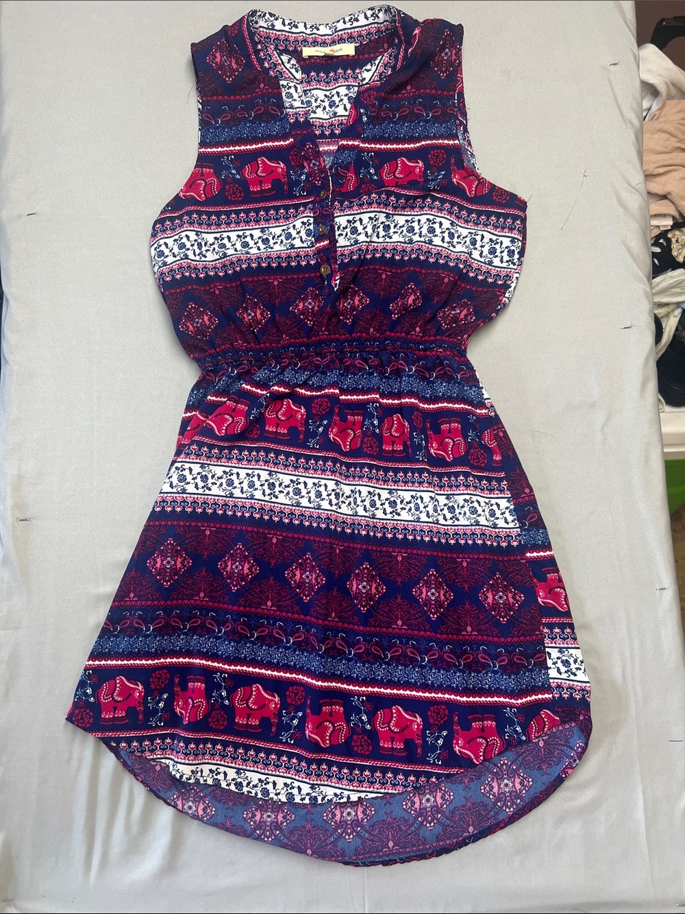 Wishful Park Navy & Pink Patterned Sleeveless mini dress 0805